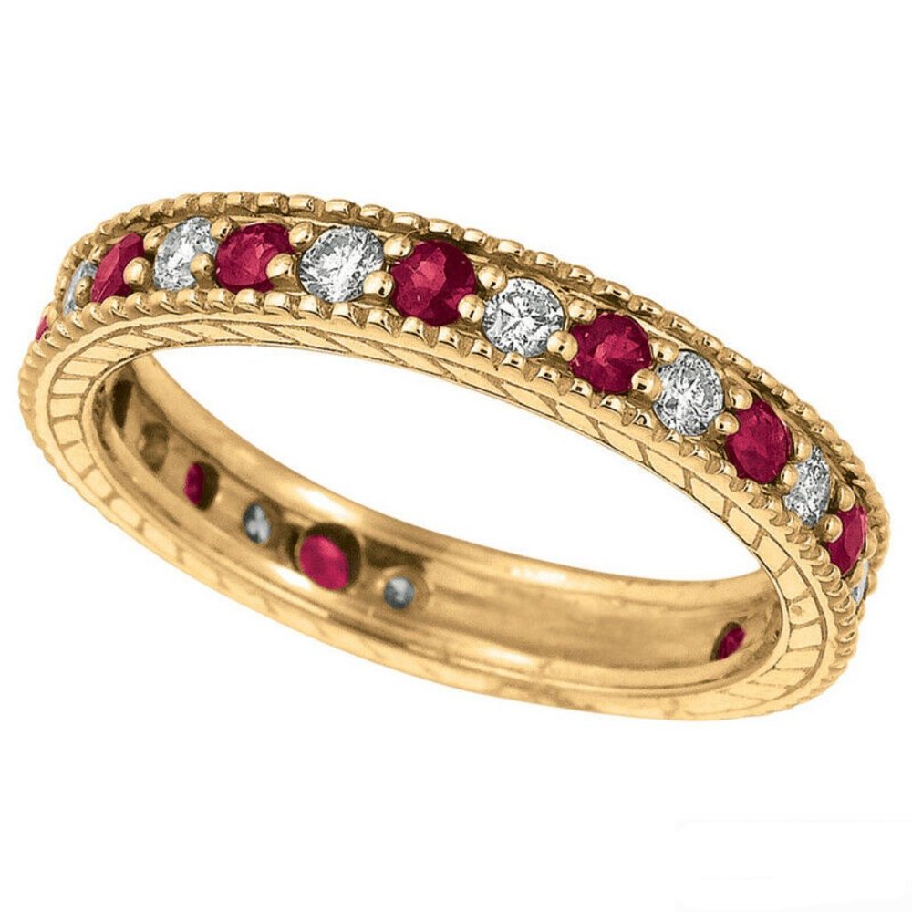 1.08 Carat Natural Diamond & Ruby Ring Band